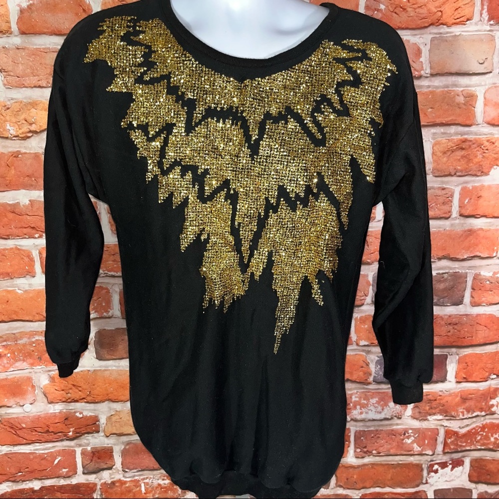 Gold glitter vintage sweatshirt tunic new with tags NWT deadstock small